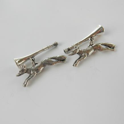 Sterling Silver Fox & Trumpet Cufflinks