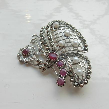 Photo of Sterling Silver & Ruby Butterfly Brooch