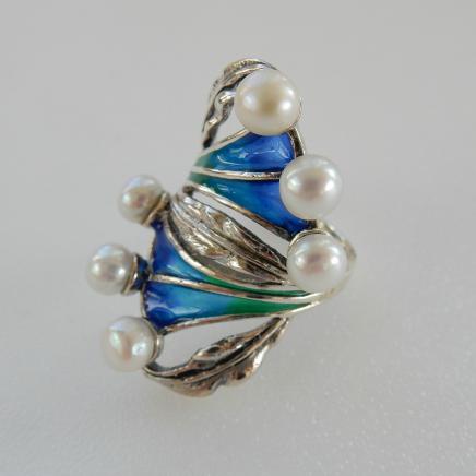 Photo of Sterling Silver Enamel & Pearl Ring