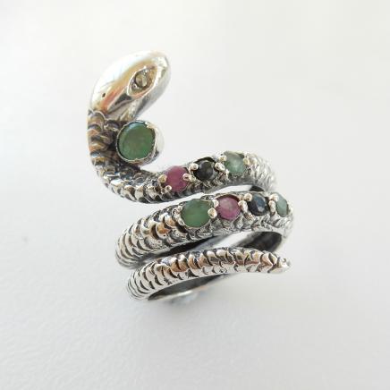 Photo of Sterling Silver Ruby & Turquoise Snake Ring