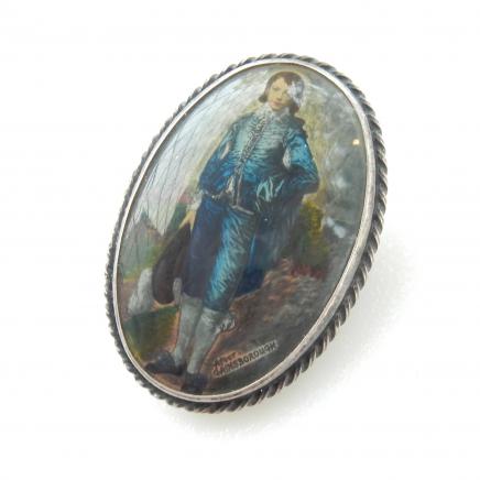 Photo of Early Silver Hand Painted Portrait Gainsborough Brooch