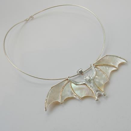 Photo of Sterling Silver & Mother of Pearl Bat Necklace
