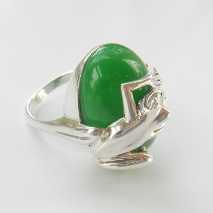 Photo of Sterling Silver & Jade Frog Ring