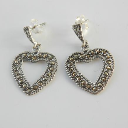 Photo of Sterling Silver Marcasite Heart Earrings