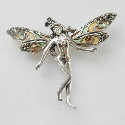 Details about   Art Nouveau Plique a Jour Christmas Fairy Brooch STERLING SILVER & Marcasites 