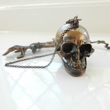 Photo of Brass Gothic Skull Snuff Albert Chain