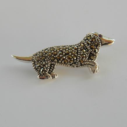 Photo of Sterling Silver Marcasite Sausage Dog Brooch