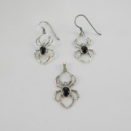 Photo of Sterling Silver Onyx Spider Jewellery Set