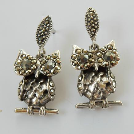 Photo of Silver Marcasite Owl Earrings