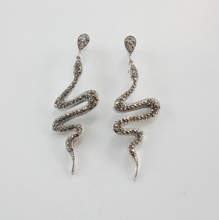 Photo of Solid Silver Marcasite Serpent Twist Earrings