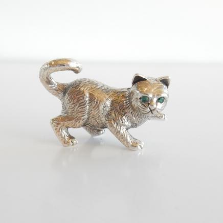 Photo of Solid Silver Ruby Stone Miniature Cat Charm