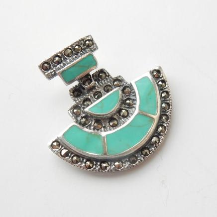 Photo of Solid Silver Marcasite Natural Turquoise Stone Pendant