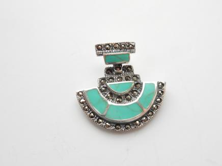 Photo of Solid Silver Marcasite Natural Turquoise Stone Pendant
