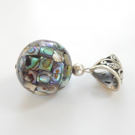 Photo of Vintage Filigree Silver Inlaid Abalone Shell Pendant