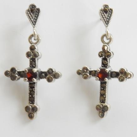 Photo of Vintage Garnet Crucifix Earrings