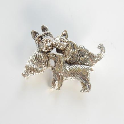 Photo of Solid Silver Cat & Dog Brooch