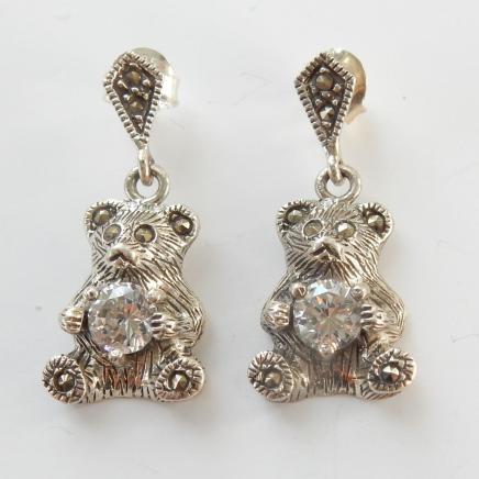 Photo of Solid Silver Teddy Bear Earrings