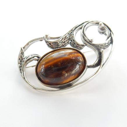 Photo of Silver Cabouchon Tigers Eye Brooch