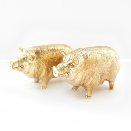 Photo of 18ct Gold Plated Pig Piglet Salt & Pepper Pot Cellar Shaker