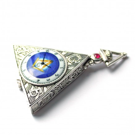 Photo of 800 Silver Masonic Freemason Square & Compass Vesta Match Safe with Ruby Stone