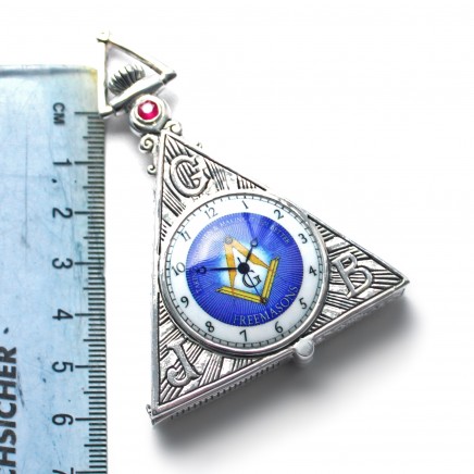 Photo of 800 Silver Masonic Freemason Square & Compass Vesta Match Safe with Ruby Stone