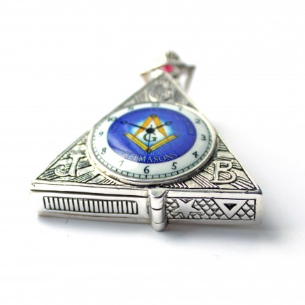 Photo of 800 Silver Masonic Freemason Square & Compass Vesta Match Safe with Ruby Stone