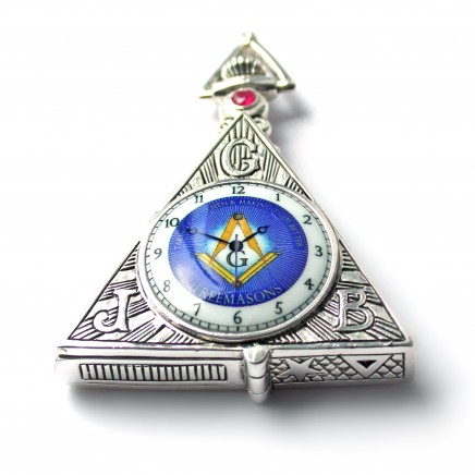 Photo of 800 Silver Masonic Freemason Square & Compass Vesta Match Safe with Ruby Stone