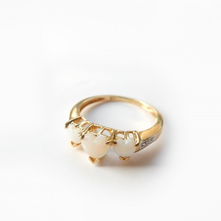 Photo of 9 Carat Gold Diamond Opal Heart Trio Ring