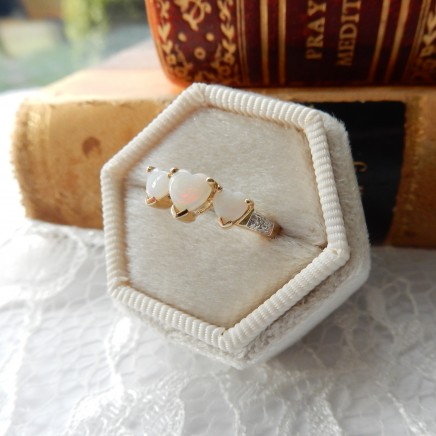 Photo of 9 Carat Gold Diamond Opal Heart Trio Ring