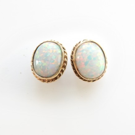 Photo of 9 Carat Gold Genuine Opal Cabochon Earrings Fine Jewelery