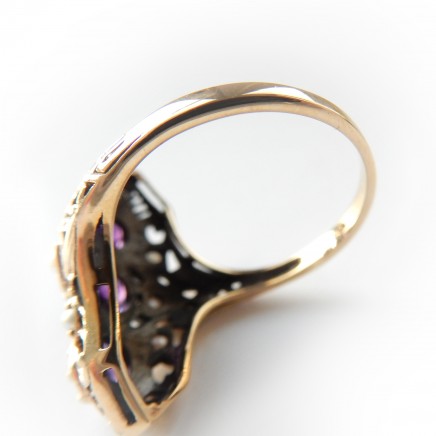 Photo of 9 carat Gold Amethyst Seed Pearl Navette Ring Statement Ring