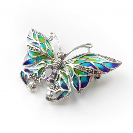 Photo of Amethyst Plique a Jour Enamel Butterfly Pendant Brooch Sterling Silver Jewelry