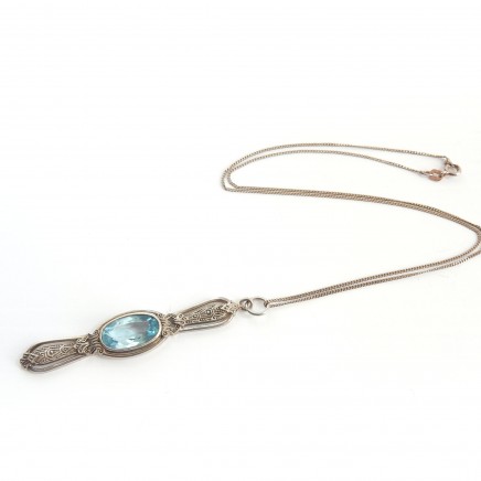 Photo of Antique 1920s Art Deco Topaz Necklace Antique Conversion Necklace Silver