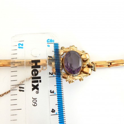 Photo of Antique 1940s Kollmar Jourdan Gold Plated Amethyst Glass Expandable Bracelet
