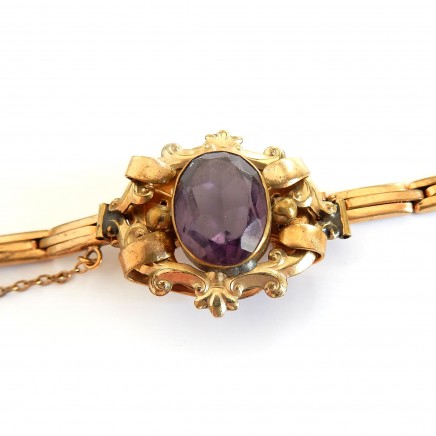 Photo of Antique 1940s Kollmar Jourdan Gold Plated Amethyst Glass Expandable Bracelet
