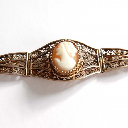 Photo of Antique 800 Silver Filigree Shell Cameo Bracelet