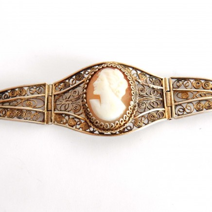 Photo of Antique 800 Silver Filigree Shell Cameo Bracelet