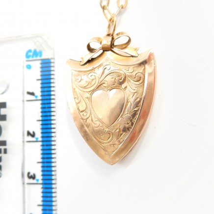 Photo of Antique 9 Carat Gold Shield Locket with Bow 9k Gold Necklace Edwardian Jewelry