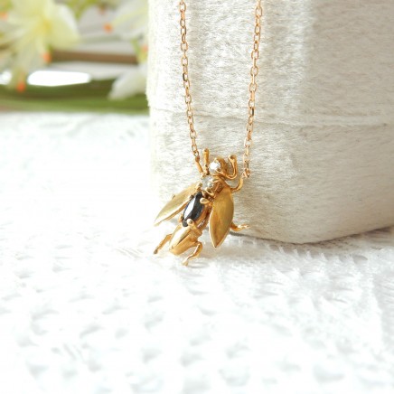 Photo of Antique 9k Gold Sapphire Diamond Bug Insect Necklace Pendant 9 Carat Gold