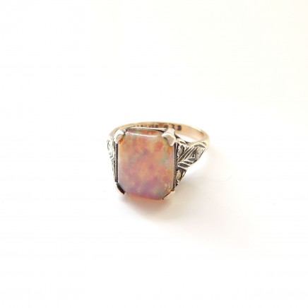Photo of Antique Art Deco 9k Gold Dragons Breath Opal Sterling Silver Ring US Size 4 3/4