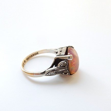 Photo of Antique Art Deco 9k Gold Dragons Breath Opal Sterling Silver Ring US Size 4 3/4