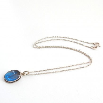 Photo of Antique Art Deco Morpho Butterfly Wing Pendant Necklace Sterling Silver