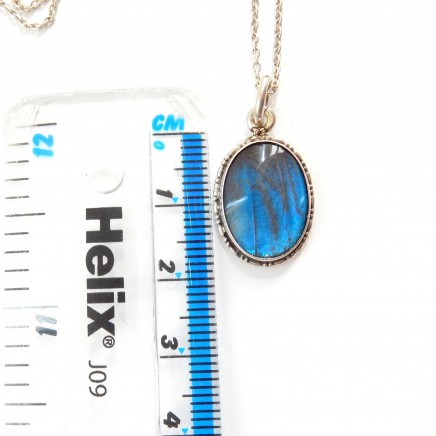 Photo of Antique Art Deco Morpho Butterfly Wing Pendant Necklace Sterling Silver