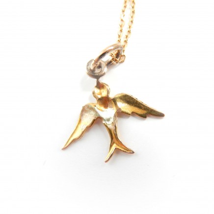 Photo of Antique Edwardian 9k Gold Swallow Pendant Necklace 9 Carat Gold Chain Stick Pin