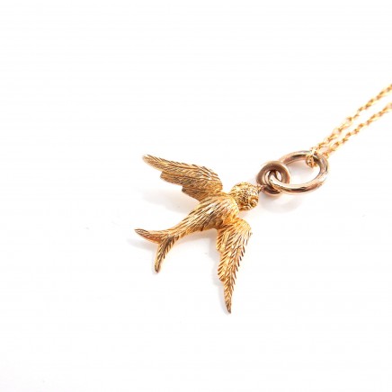 Photo of Antique Edwardian 9k Gold Swallow Pendant Necklace 9 Carat Gold Chain Stick Pin