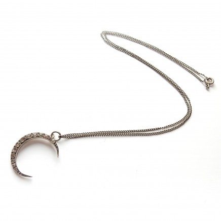Photo of Antique Edwardian Moon Necklace Edwardian Sterling Silver Celestial Crescent
