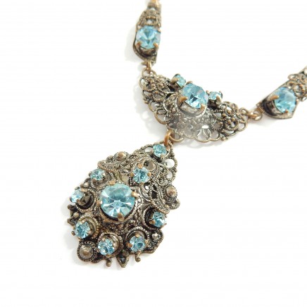 Photo of Antique Filigree Aqua Paste Glass Necklace