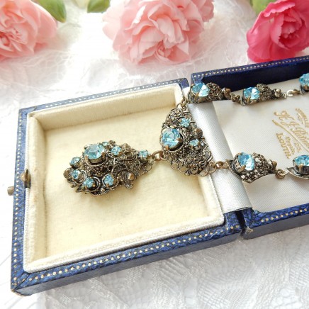 Photo of Antique Filigree Aqua Paste Glass Necklace
