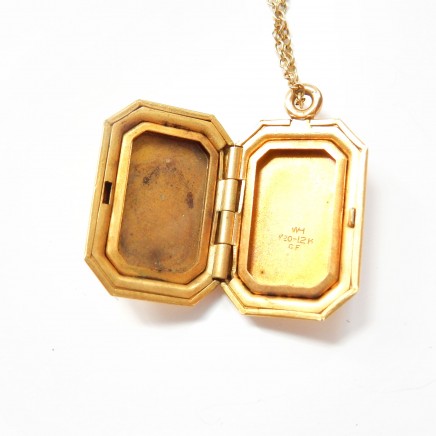 Photo of Antique Gold Filled Rectangle Locket Pendant Vintage Monogram Jewelery