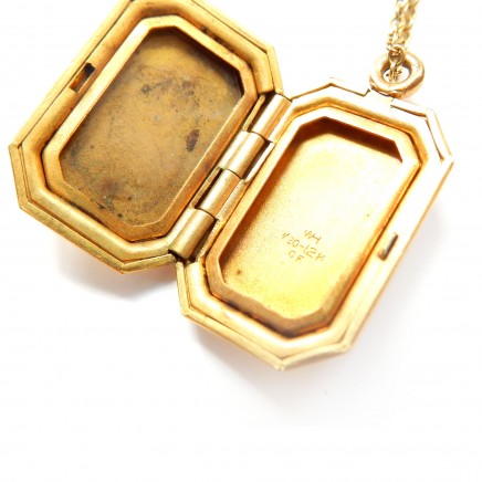 Photo of Antique Gold Filled Rectangle Locket Pendant Vintage Monogram Jewelery